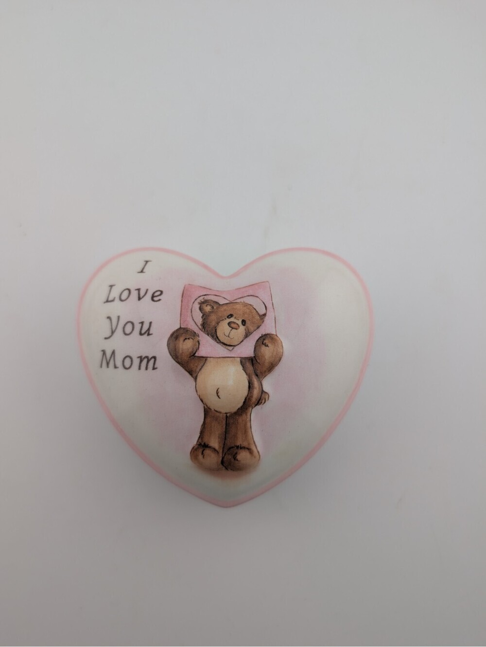 Gund Heart Shaped Trinket Box I Love You Mom White Pink Bear Dog 3"